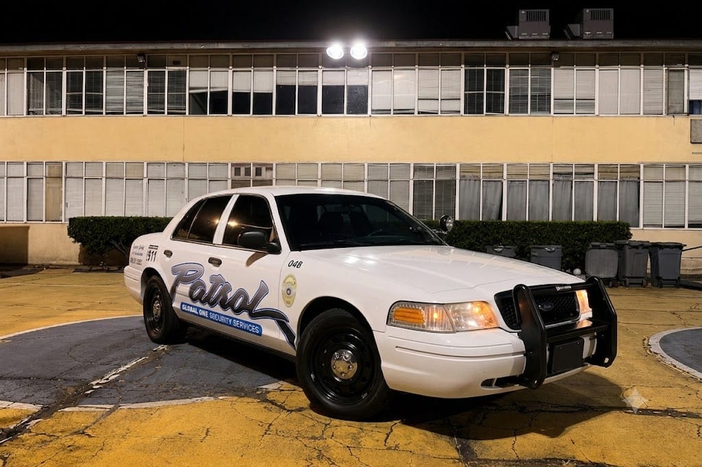 Global One Security marked Ford Crown Victoria patrol vehicle